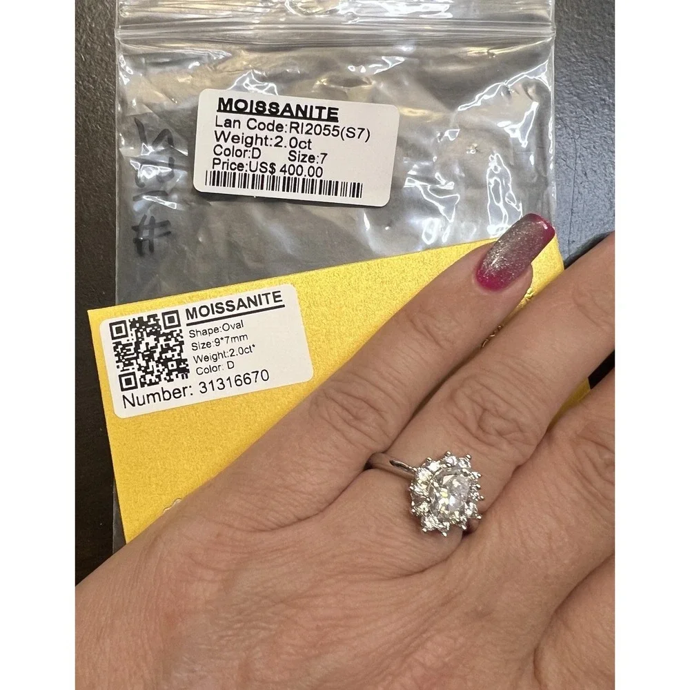 2 Ct Round Cut GRA Certified Moissanite Ring Size 7